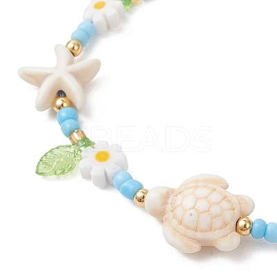 Ocean Theme Synthetic Turquoise & Glass Seed Beaded Bracelets BJEW-MZ00305-01-1