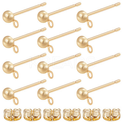 50Pcs Brass Half Round Stud Earring Findings KK-BBC0007-15-1