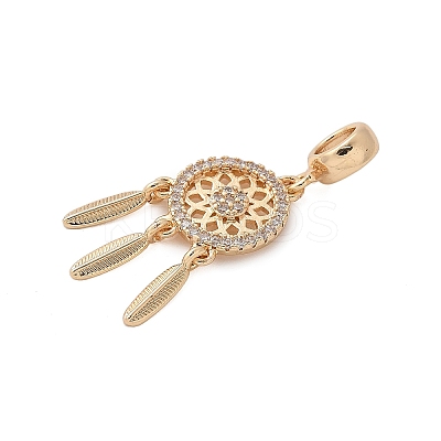 Brass Micro Pave Clear Cubic Zirconia Woven Web/Net with Feather European Dangle Charms LS-KK-A244-04G-1