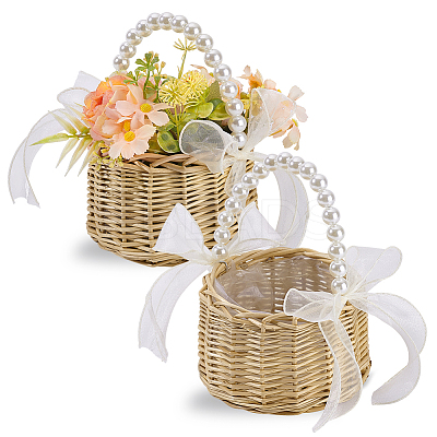 Wicker Flower Baskets with Handle DIY-WH0899-431B-1