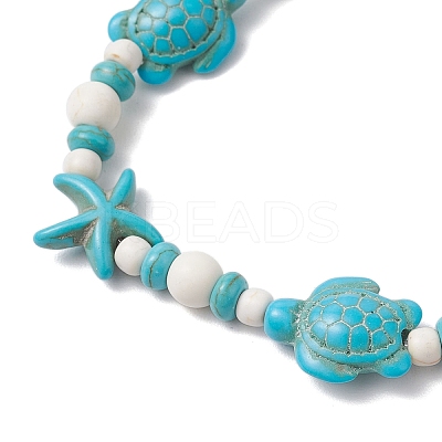 Starfish & Turtle Synthetic Turquoise Beads Stretch Bracelets for Women BJEW-JB11921-01-1