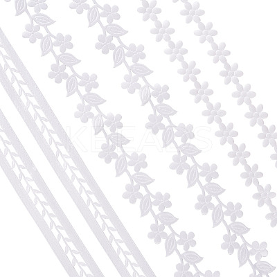 15Yards 3 Styles Polyester Hollow Leaf Ribbons OCOR-TA0002-79B-1