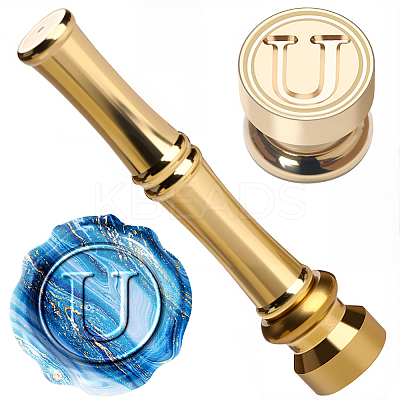 1Pc Golden Tone Brass Wax Seal Stamp Heads with Bamboo Stick Shaped Handles STAM-CP0001-05U-1