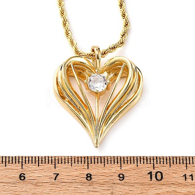 Brass Pave Clear Cubic Zirconia Heart Pendant Necklaces for Women NJEW-K381-07C-G-1