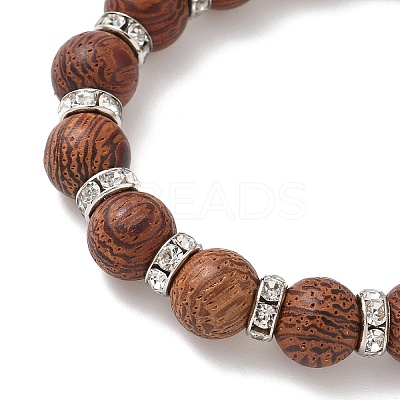3Pcs 3 Colors Natural Wood Round Beadeed Stretch Bracelets Sets for Men Women BJEW-JB12355-1