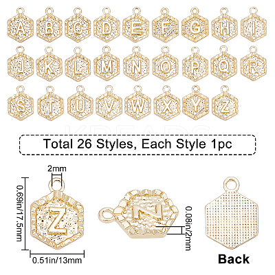 26 Pcs 26 Letters Alloy Pendants FIND-SC0001-42G-1