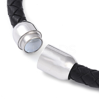 304 Stainless Steel Round Beads Leather Cord Bracelets BJEW-A009-02P-1