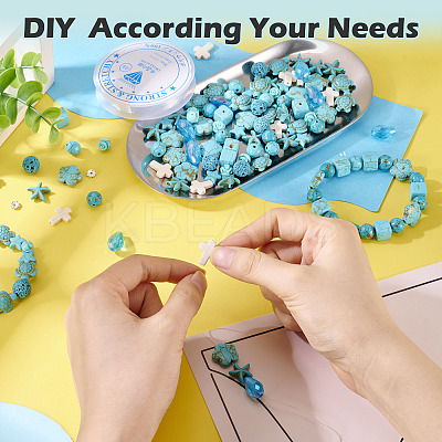 DIY Natural Lava Rock & Synthetic Turquoise & Coral Beads Bracelet/Necklaces Making Kits DIY-TA0012-54-1