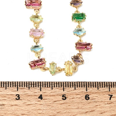 Brass Pave Colorful Cubic Zirconia Geometric Link Chain Necklaces NJEW-C111-03D-1