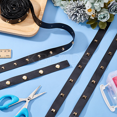 3 Styles Brass Round & Square & Imitation Pearl Stud Black PU Leather Trimmings DIY-AR0003-78-1
