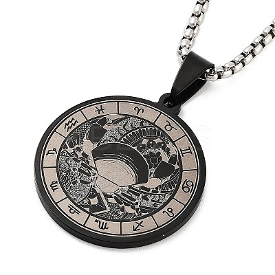Retro Mandala 201 Stainless Steel Box Chain Constellation Pendant Necklaces for Women Men NJEW-M223-01C-1