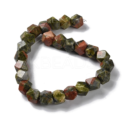 Natural Unakite Star Cut Round Beads Strands G-M418-C07-01-1