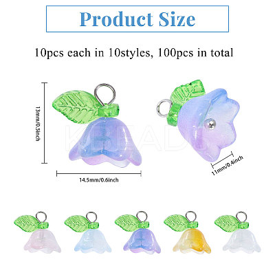 100Pcs 10 Colors Glass Flower of Life Charms FIND-CA0009-01-1