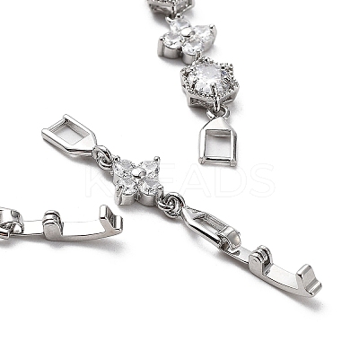 Noble Gift Ideas for Lady Platinum Plated Brass Micro Pave Cubic Zirconia CZ Flower Link Chain Bracelets BJEW-L471-01-1