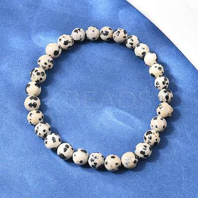 Natural Dalmatian Jasper Jasper Round Beaded Bracelets X-BJEW-G073-16-1