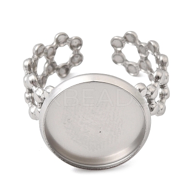 Hollow Flower 304 Stainless Steel Cuff Ring Components STAS-P454-03D-P-1