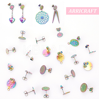 34Pcs 17 Style Ion Plating(IP) 304 Stainless Steel Stud Earring Findings STAS-AR0001-61-1