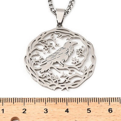 201 Stainless Steel Hollow Hummingbird Pendant Box Chain Necklaces for Women Men NJEW-M086-05P-1