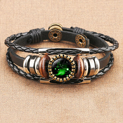 12 Constellations PU Leather Multi-strand Bracelets for Men Women WG878A3-02-1