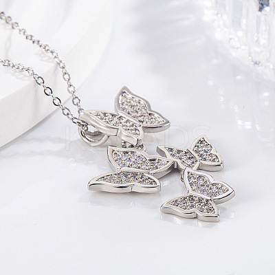 Brass Micro Pave Clear Cubic Zirconia 4 Butterfly Pendant Necklaces for Women FS-WG1F8BB-01-1