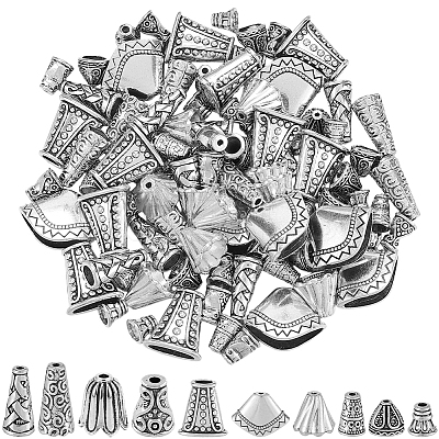 100Pcs 10 Styles Alloy Bead Cone FIND-SP0003-54-1