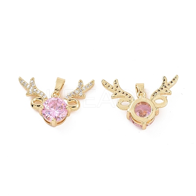 Brass Micro Pave Cubic Zirconia Christmas Deer Pendants KK-E068-VC422-1