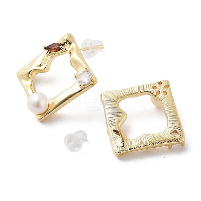 Natural Pearl Rhombus Stud Earrings EJEW-P256-92G-1