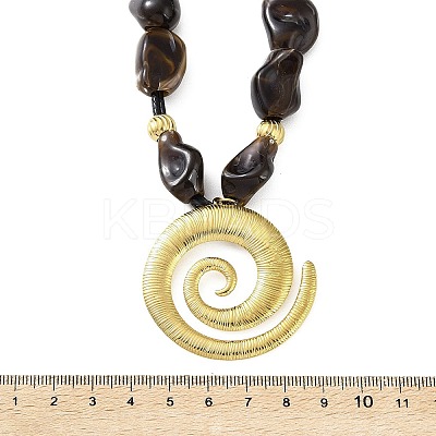 304 Stainless Steel Spiral Shaped Pendant Nuggets Black Resin Beaded Necklaces for Women NJEW-F370-02G-1