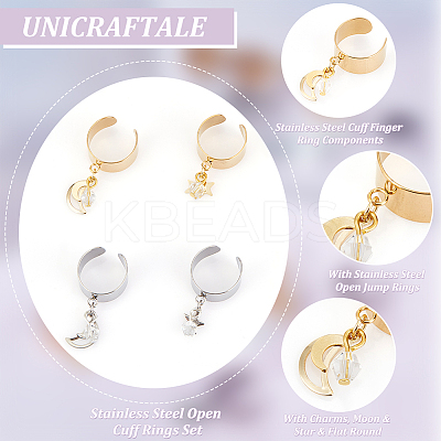 8Pcs 4 Style 304 Stainless Steel Open Cuff Rings Set RJEW-AB00011-1
