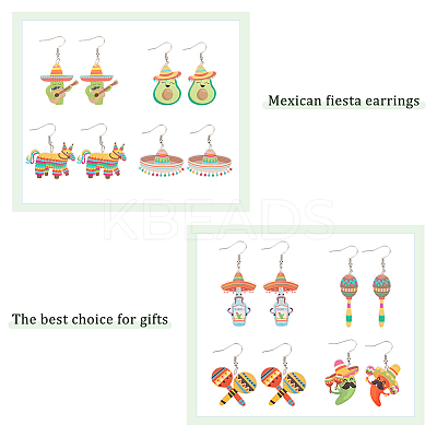 8 Pairs 8 Styles Cactus & Avocado & Horse Acrylic Dangle Earrings EJEW-AN0001-38-1