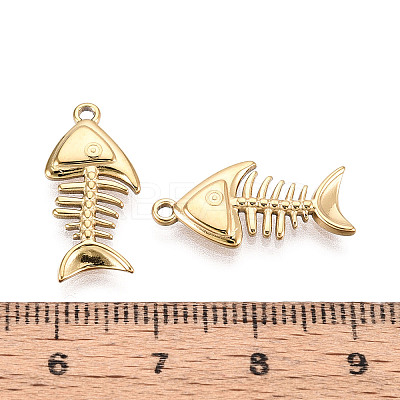 304 Stainless Steel Fishbone Pendants STAS-T069-07G-1