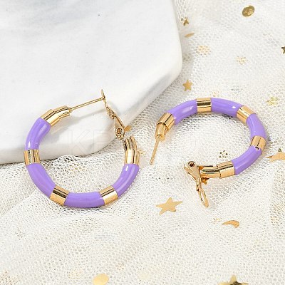 PVD Vacuum Plating 201 Stainless Steel Enamel Hoop Earrings for Women EJEW-B016-33D-1