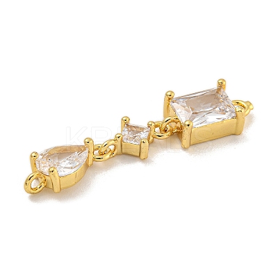 Rack Plating Brass Clear Cubic Zirconia Rectangle & Rhombus & Teardrop Connector Charms KK-C074-20G-1