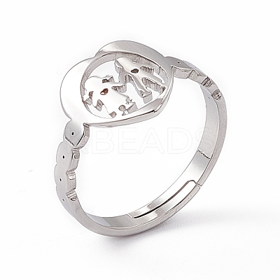 Non-Tarnish 201 Stainless Steel Heart with Lovers Adjustable Ring for Valentine's Day RJEW-K238-11P-1