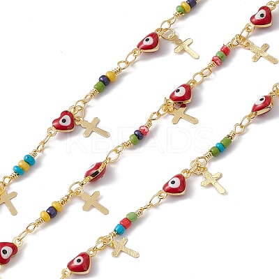 Enamel Heart with Evil Eye Link Chains CHC-C003-25G-01-1