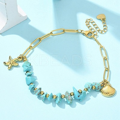 304 Stainless Steel Synthetic Turquoise Beads Bracelets LS-BJEW-U019-02G-1