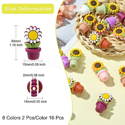 16Pcs 8 Colors Sunflower Flowerpot Food Grade Eco-Friendly Silicone Beads SIL-CJ0001-61-1