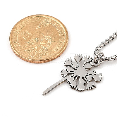 201 Stainless Steel Laser Cut Dandelion Pendant Box Chain Necklaces for Women NJEW-Q004-07P-1