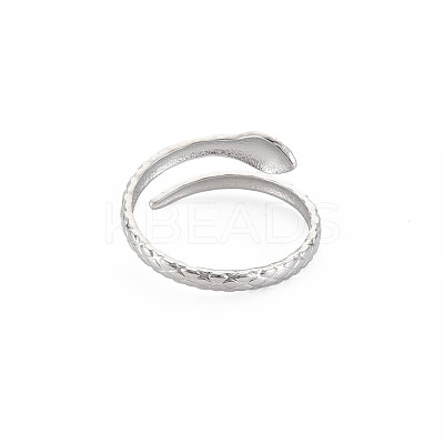 Non-Tarnish 304 Stainless Steel Snake Open Cuff Ring for Women RJEW-S405-179P-1