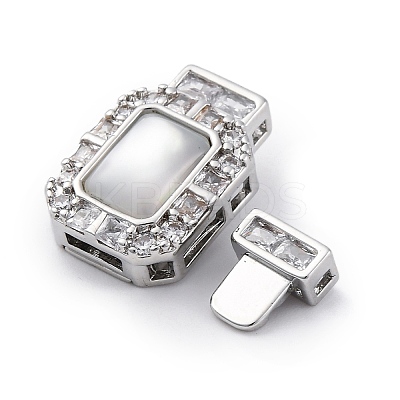 Rectangle Brass Micro Pave Clear Cubic Zirconia Box Clasps KK-G505-36P-02-1