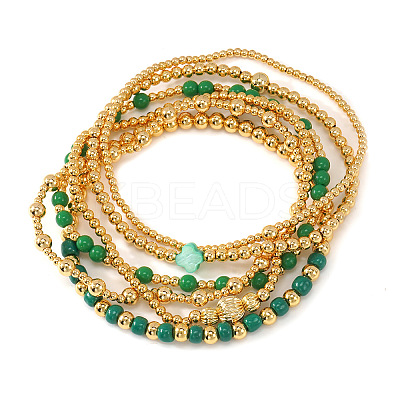 5Pcs St. Patrick's Day Brass & Acrylic & Glass Seed Bead & Natural Shell Stretch Bracelets for Women MR9061-7-1