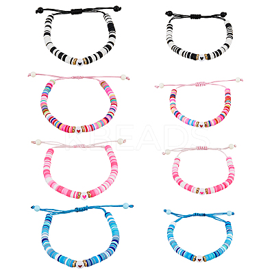 4 Sets 4 Color Polymer Clay Heishi Surfer Braided Bead Bracelets Set BJEW-FI0001-68-1