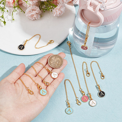 Flat Round with Letter A Alloy Enamel Pendant Decoration HJEW-AB00704-1