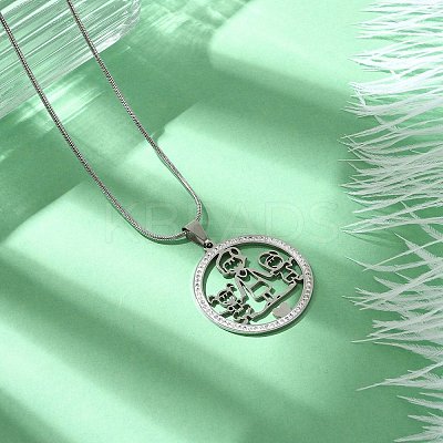 201 Stainless Steel Crystal Rhinestone Ring with Family Pendant Necklaces for Mother's Day Gift NJEW-P327-04P-A-1