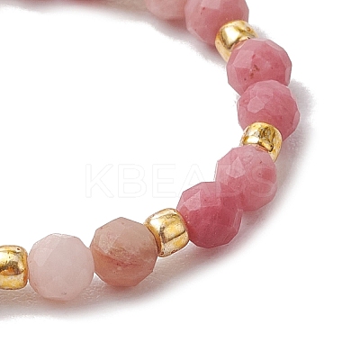 Natural Rhodonite Beaded Stretch Rings for Women RJEW-JR00868-09-1