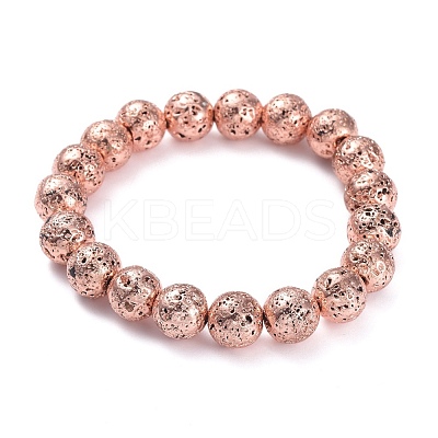 Electroplated Natural Lava Rock Beads Stretch Bracelets BJEW-G623-01RG-10mm-1