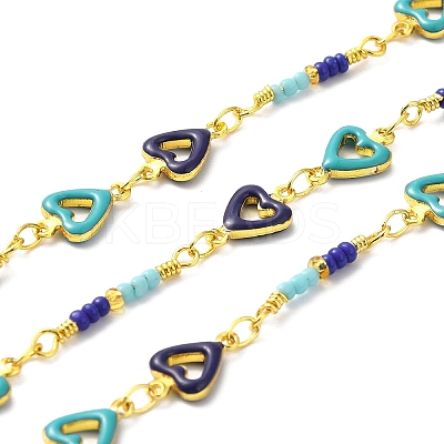 Handmade Brass Enamel Heart Link Chains CHC-M024-25G-02-1