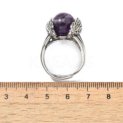Natural Amethyst Wings Adjustable Rings RJEW-K241-04AS-08-1