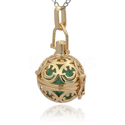 Golden Tone Brass Hollow Round Cage Pendants KK-J216-16G-1