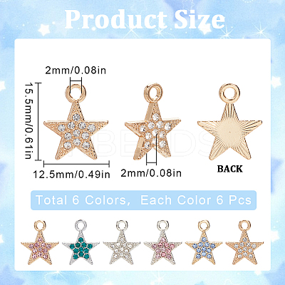 36Pcs 6 Colors Alloy Rhinestone Pendants RB-SC0001-16-1